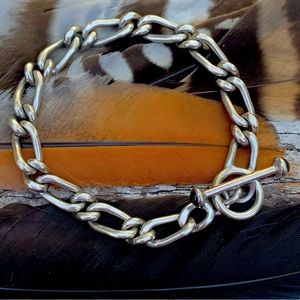 Heavy Sterling Figaro Chain Bracelet with Garnet Tipped Toggle Clasp